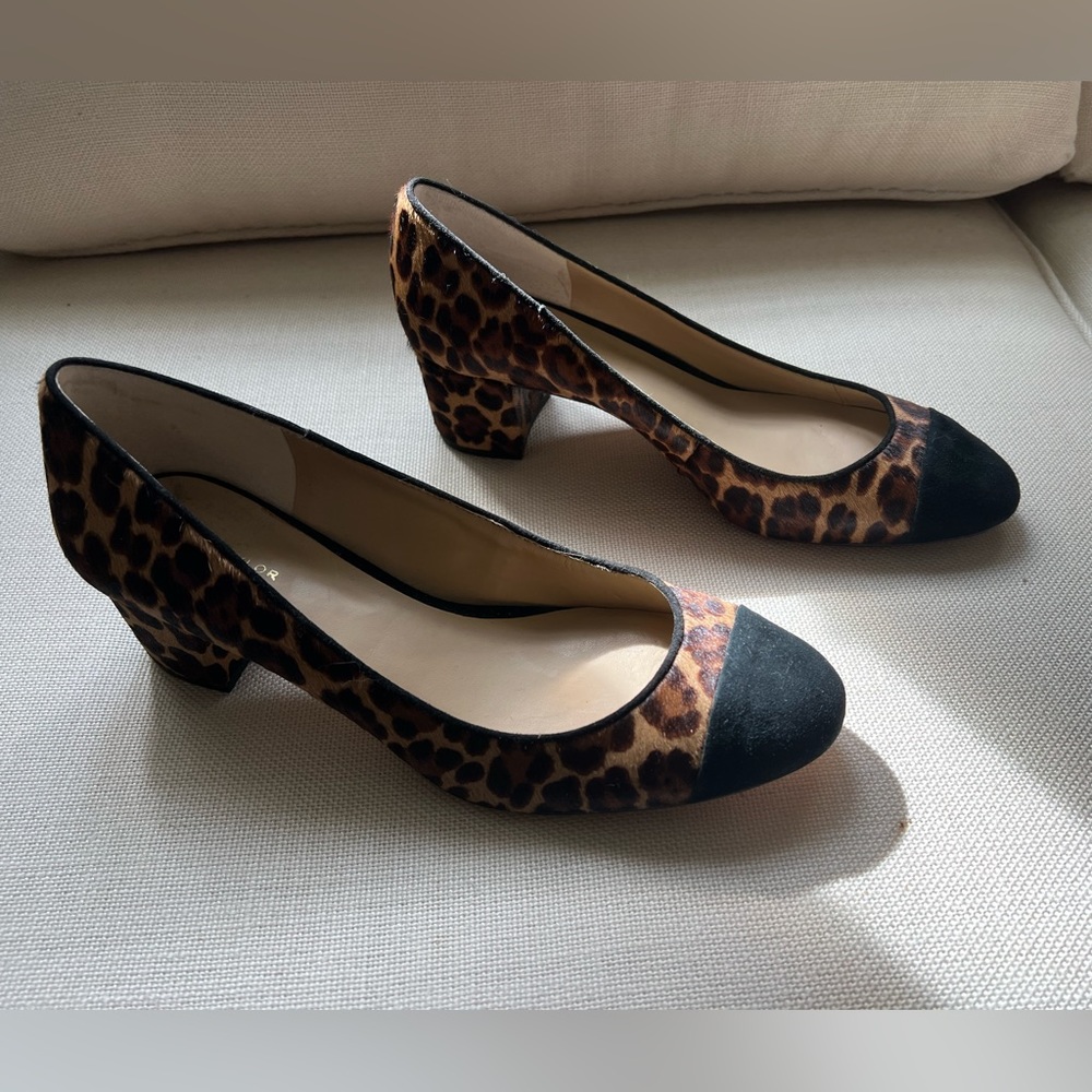 ANN TAYLOR Leopard and Black Block-Heel Pump 8M